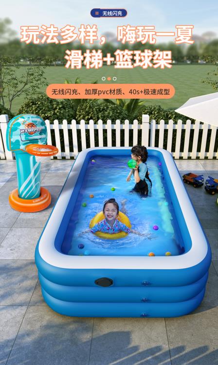 游泳池家用可摺疊嬰幼兒童充氣游泳桶戶外大人小孩滑梯大型戲水池 全館免運