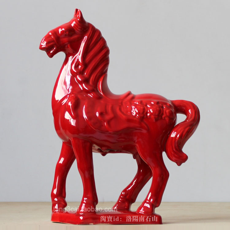 陶瓷馬擺件唐三彩紅馬擺件陶瓷馬工藝品擺設馬客廳家居裝飾品