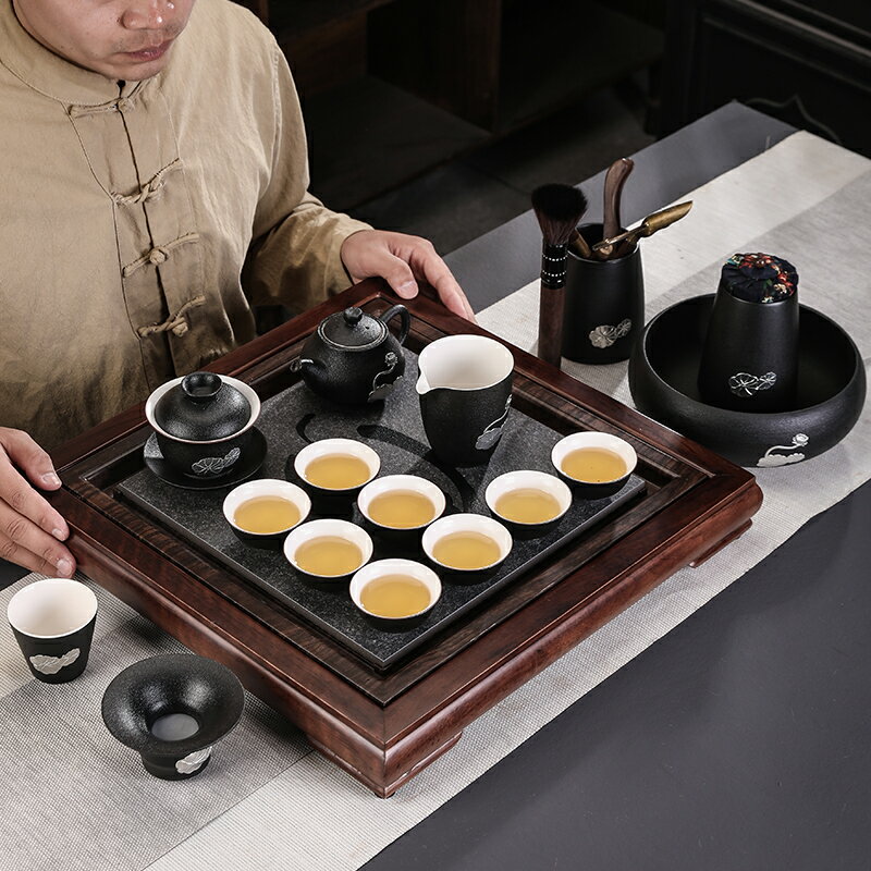 家用簡約黑陶功夫茶具整套裝辦公室客廳會客泡茶茶壺茶道蓋碗茶杯
