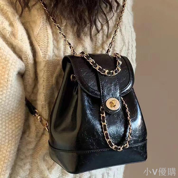 韓國小眾2024新款小香風鏈條雙肩包女ins博主學生上課旅行揹包
