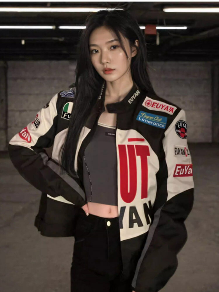 【現貨】賽車騎行服機車外套女秋越野美式復古設計感摩托小眾騎士夾克長袖【北歐家居生活】