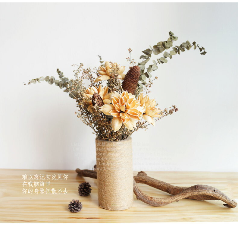 中式天然干花花束花瓶套裝尤加利葉荷花插花擺件客廳餐桌裝飾花 6