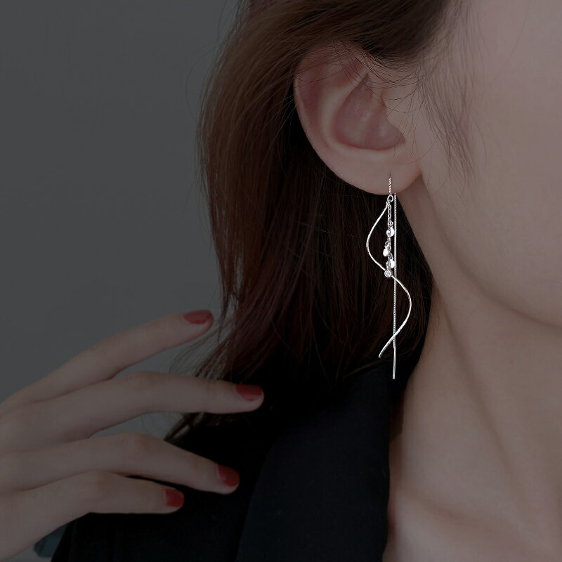 925純銀圓片波浪耳線女夏款年新款潮不規則流蘇耳環防丟耳飾