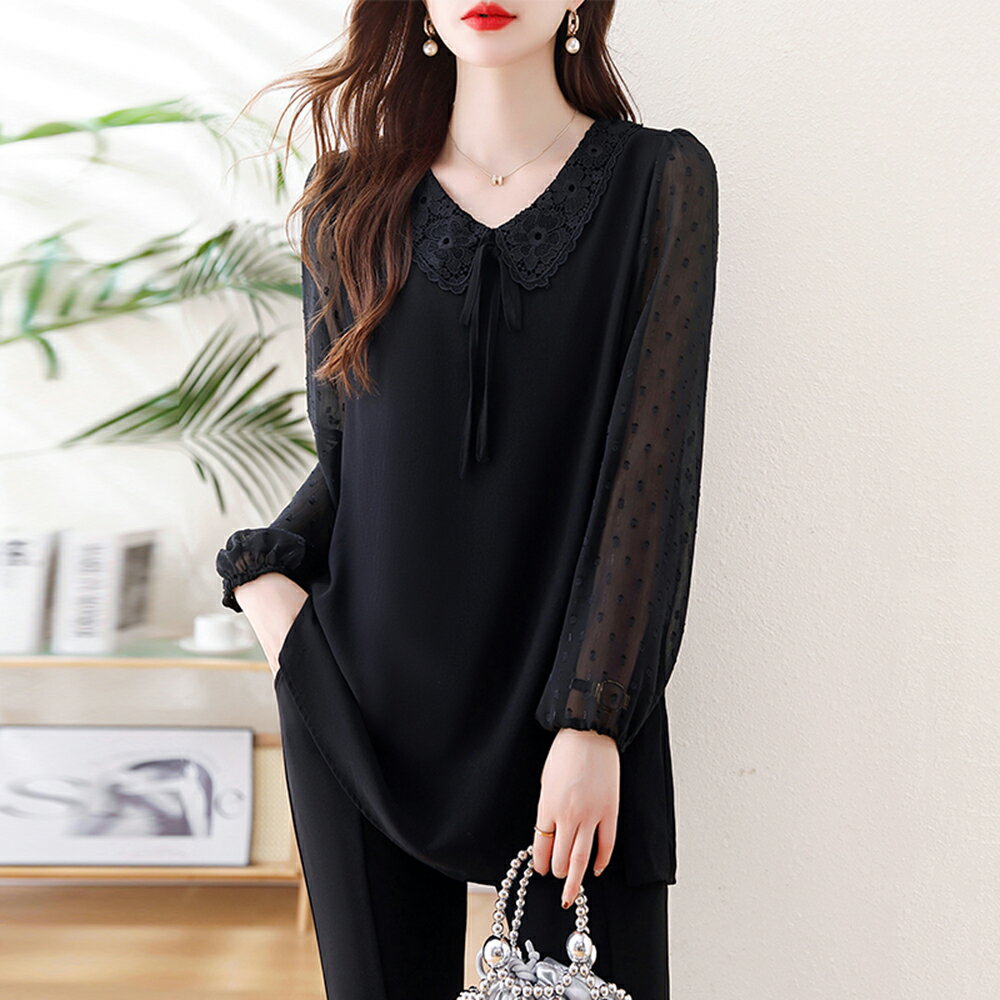 ＊ORead＊翻領雪紡上衣(黑色L~5XL)