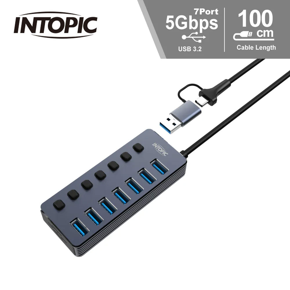 【INTOPIC 廣鼎】HBC-625 USB3.2 7孔高速集線器【三井3C】