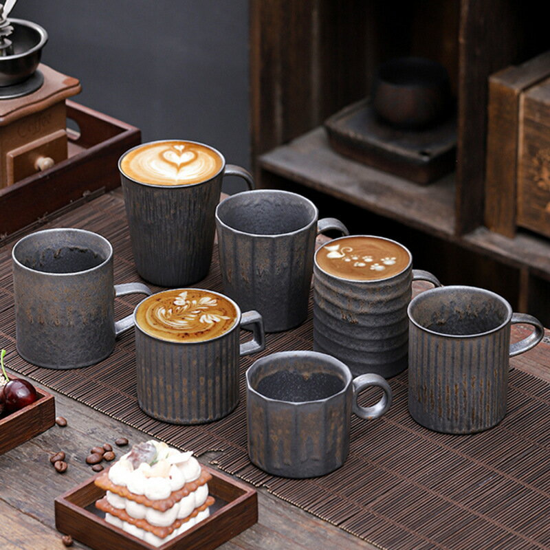 陶瓷馬克杯復古鐵銹拉花杯粗陶鎏金咖啡杯工業風家用民宿情侶對杯【尚宜家居】