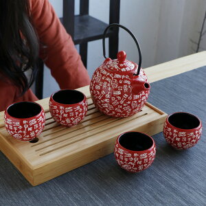 中國紅大容量家用茶具套裝陶瓷日式和風整套中式茶壺茶杯結婚送禮