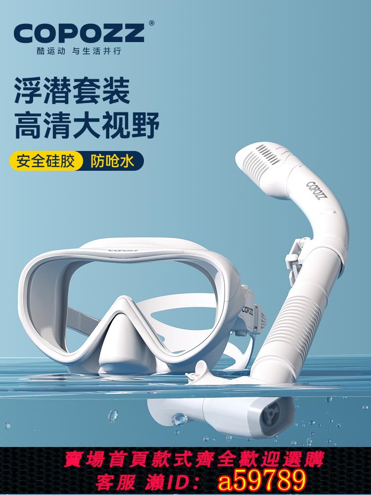【臺灣公司 可打統編】COPOZZ一體鏡浮潛面罩三寶潛水面鏡呼吸管套裝全乾式近視游泳裝備