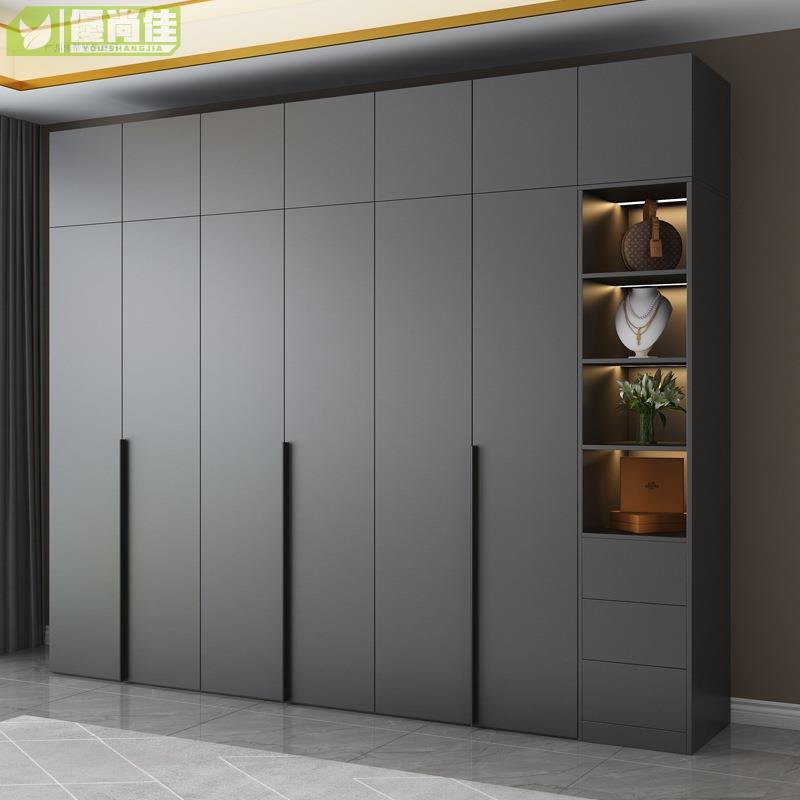 輕奢現代簡約衣柜家用臥室平開門組合極簡經濟型柜子灰色六門衣櫥