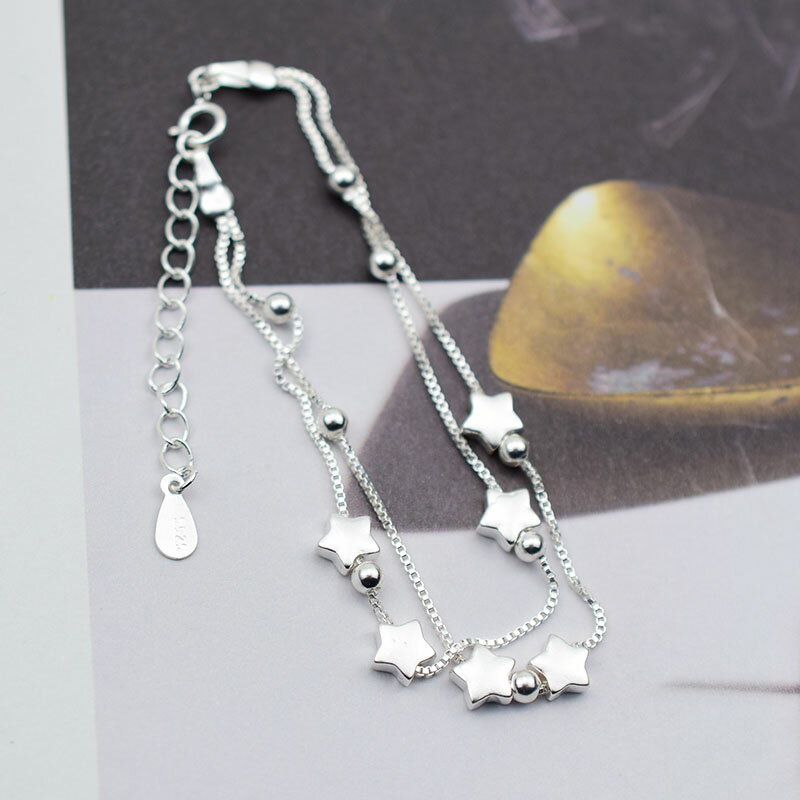 s925純銀雙層星星手鏈女潮日韓簡約氣質超仙森系學生甜美生日禮物 1
