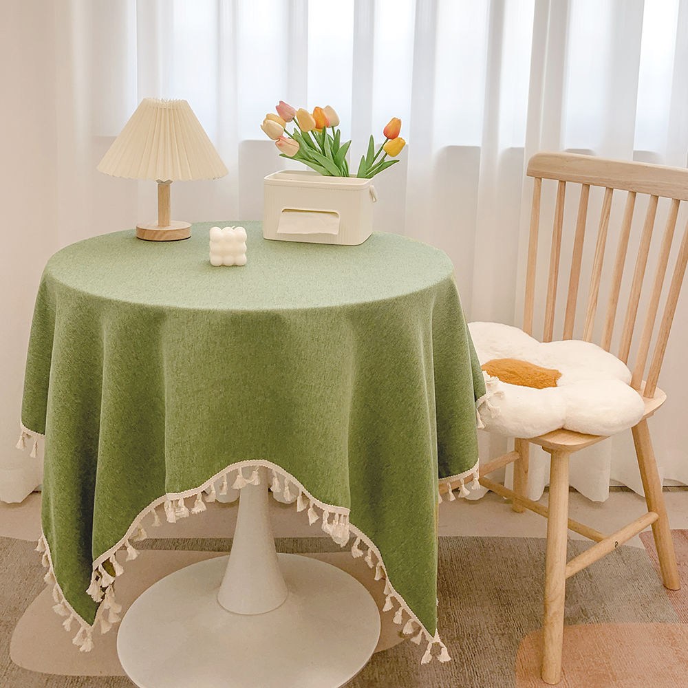 日式流蘇棉麻桌布ins風小清新書桌裝飾布氛圍感圓桌茶幾餐桌臺布