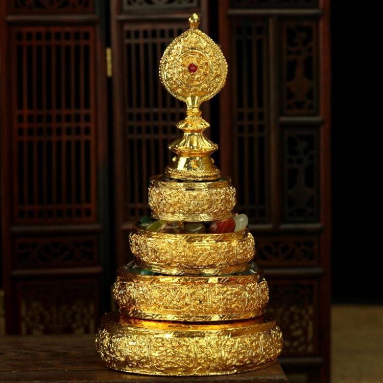 藏傳佛教佛堂供品 4寸銅合金八吉祥曼扎盤 小號四加行曼茶羅