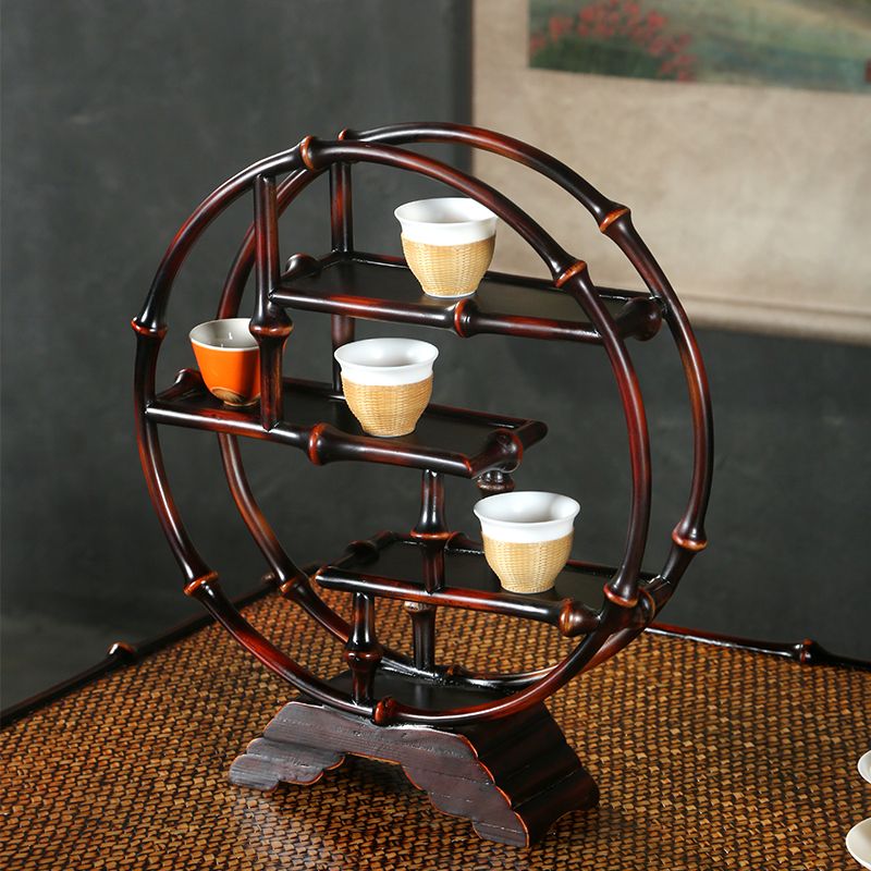 手工筇竹竹製茶棚茶具茶臺收納櫃博古架茶杯架圓形置物架桌面擺件181YJ 公司貨