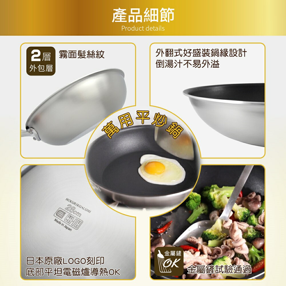 【日本北陸hokua】日本製Plateado EM複合金不沾平炒鍋28cm(含蓋)可用金屬鏟/IH可用鍋 6