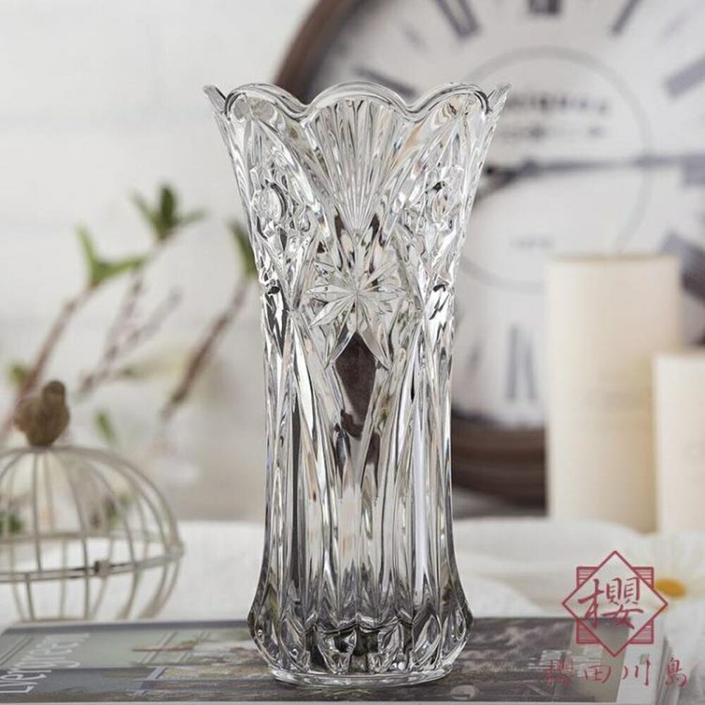 玻璃花瓶透明家居裝飾擺件客廳插花容器【櫻田川島】