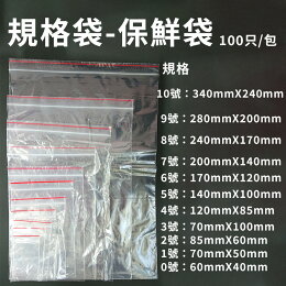 箱購免運【PE夾鏈袋】0/1/2/3/4/5/6/7/8/9/10號 夾鏈袋100入/包(收藏袋 保鮮袋 零錢袋 密封袋)