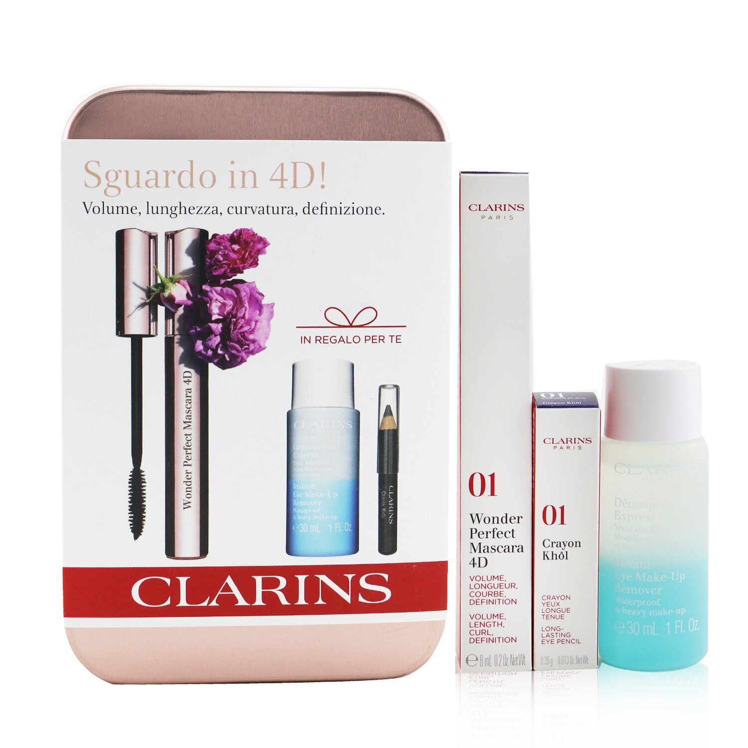 克蘭詩 (嬌韻詩) Clarins - Wonder Perfect Mascara 4D 睫毛膏套裝: 睫毛膏 8ml + Instant 眼部卸妝液 30ml + 唇迷你持久眼線筆