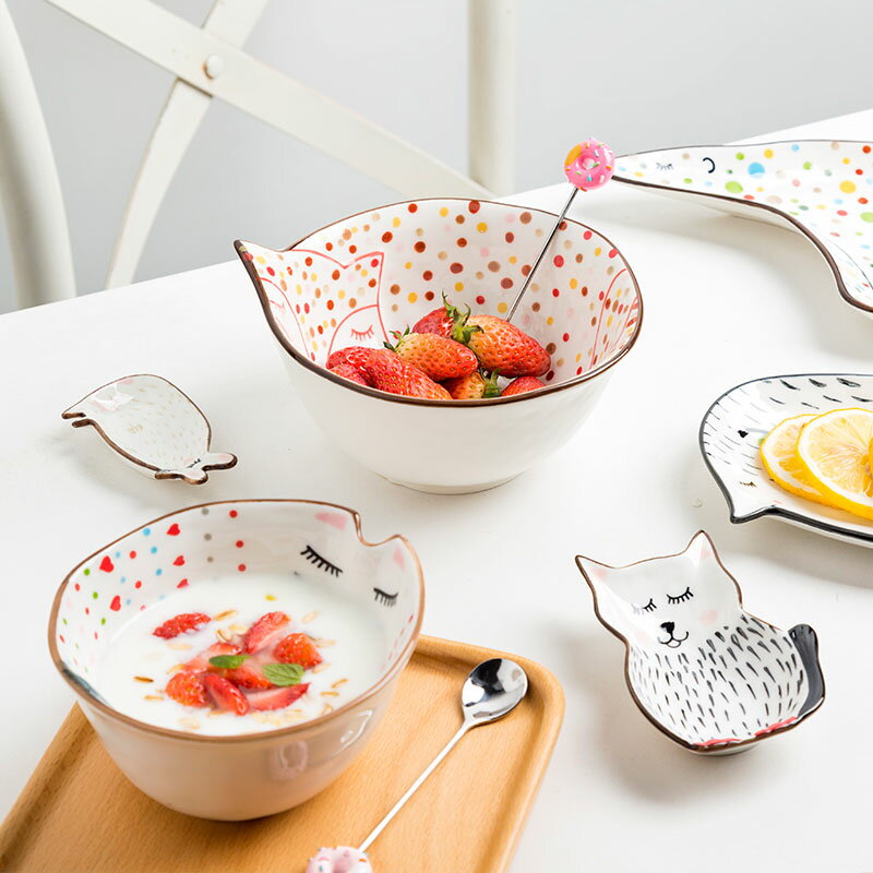【7折清倉】可愛盤子套裝菜盤家用 創意萌陶瓷卡通趣兒童餐具餐盤