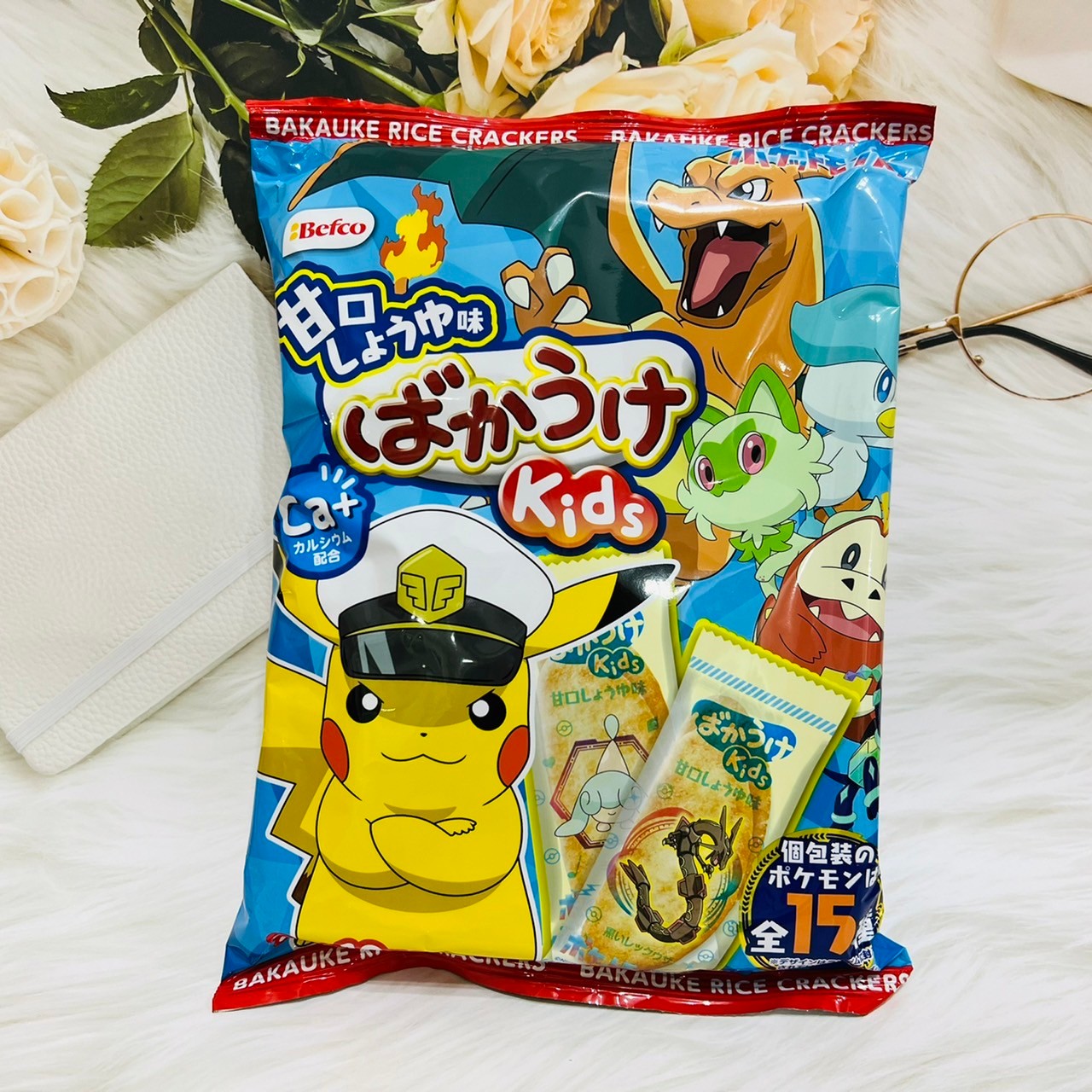 日本 Befco 慄山 寶可夢包裝 月亮米果 醬油味 93g