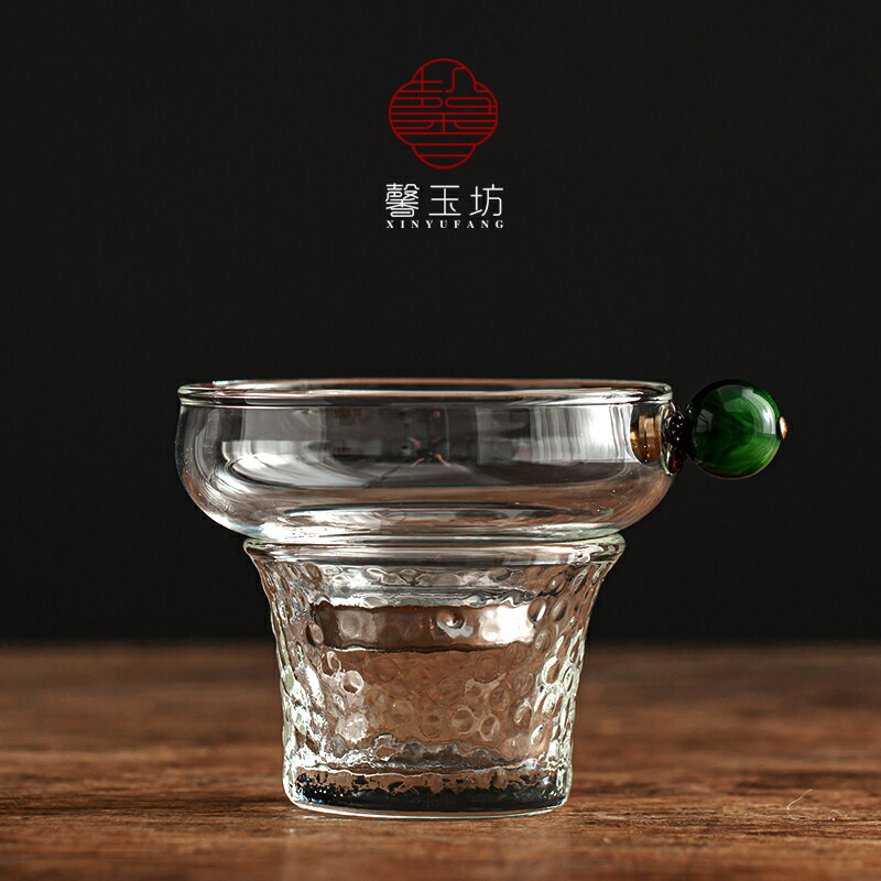錘紋玻璃茶漏茶濾耐熱功夫茶具配件創意綠珠木珠茶葉過濾網