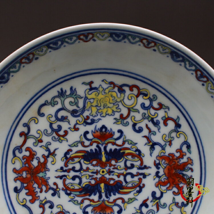 清雍正年制青花斗彩花卉紋瓷盤古玩陶瓷器收藏古董仿古瓷| 協貿國際