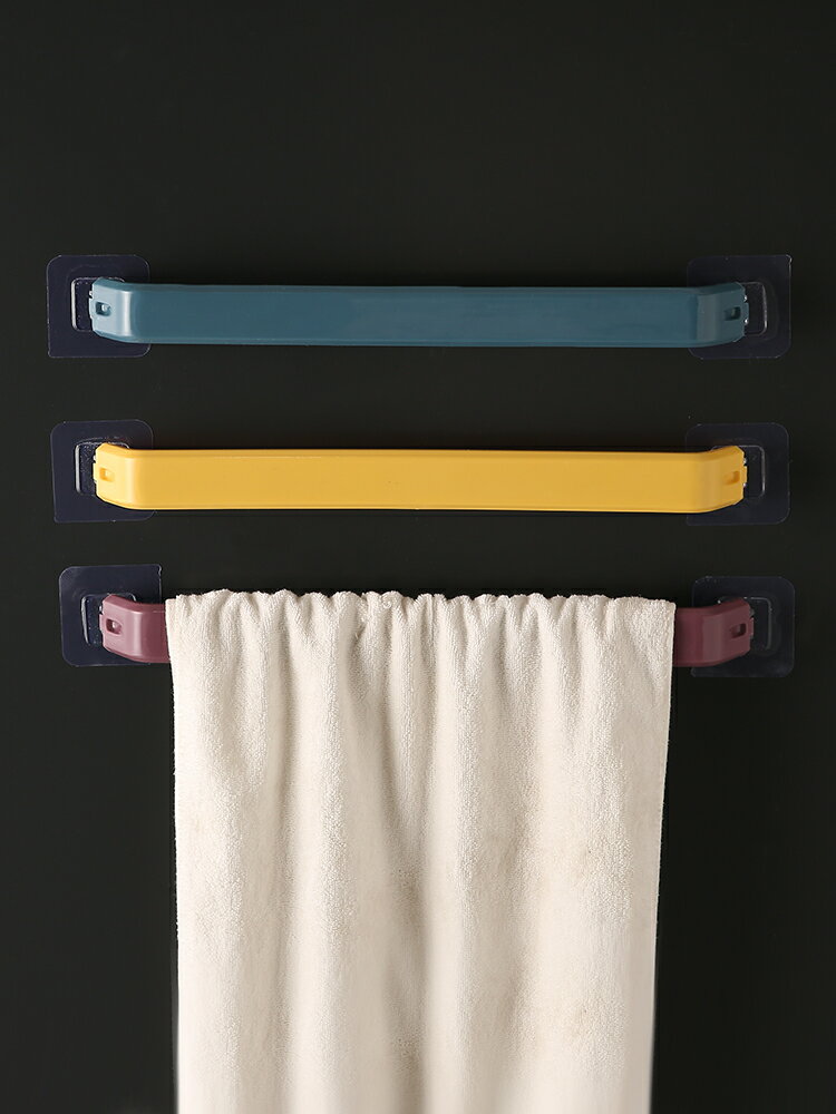浴室粘貼免打孔毛巾架單桿簡約秸稈壁掛抹布架衛生間加厚置物架