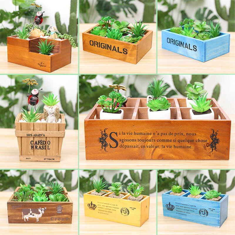 創意木質多肉花盆木制植物盆栽實木小盒子桌面收納盒栽種花草工具