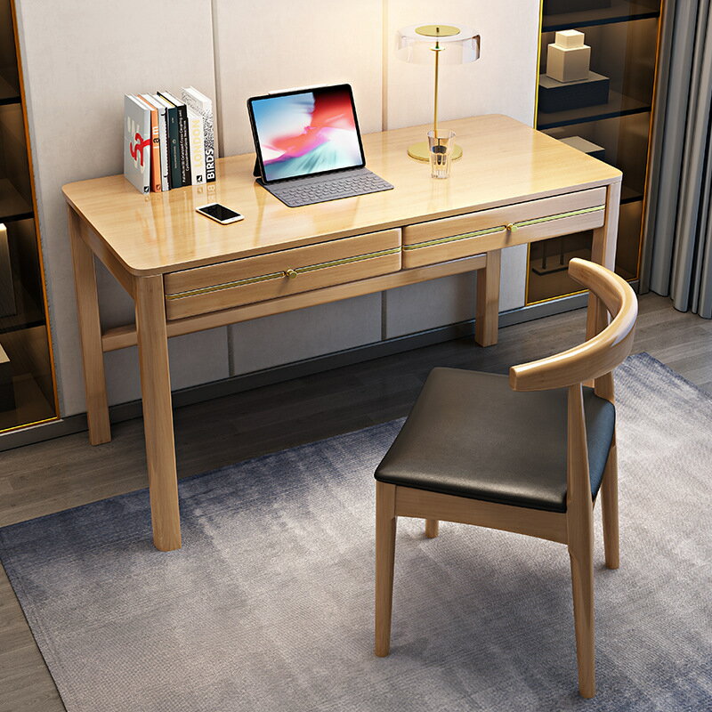 新中式實木書桌現代簡約輕奢辦公桌電腦臺式桌家用臥室學習寫字桌