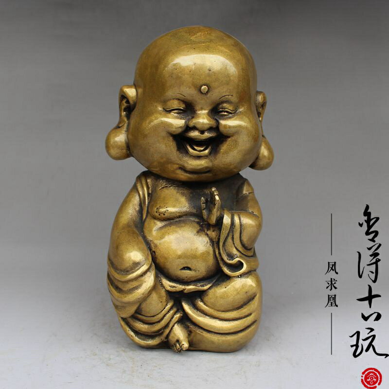 仿古精工黃銅精雕寶寶童子福佛 古玩雜項家居工藝品收藏擺件