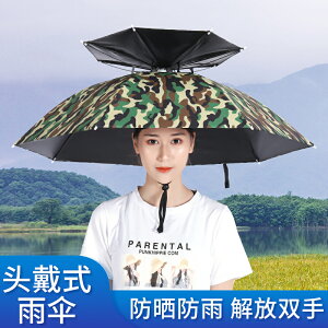 晴雨傘帽子雙層頭戴式頭頂帶式帽傘遮陽防曬折疊戶外大號釣魚雨傘