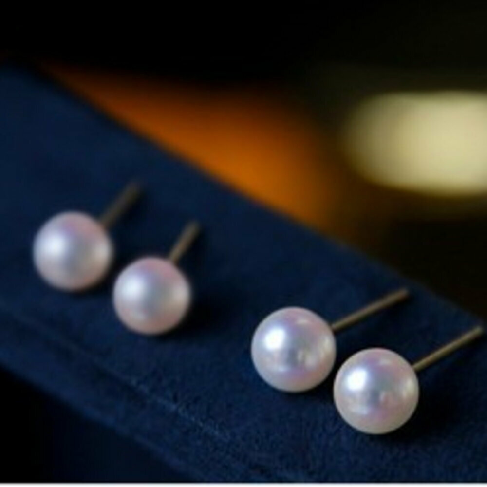 7-10mm 超迷你素釘 Akoya 天女海水珍珠 耳釘 18K金 小燈泡設計 精緻百搭 氣質推薦