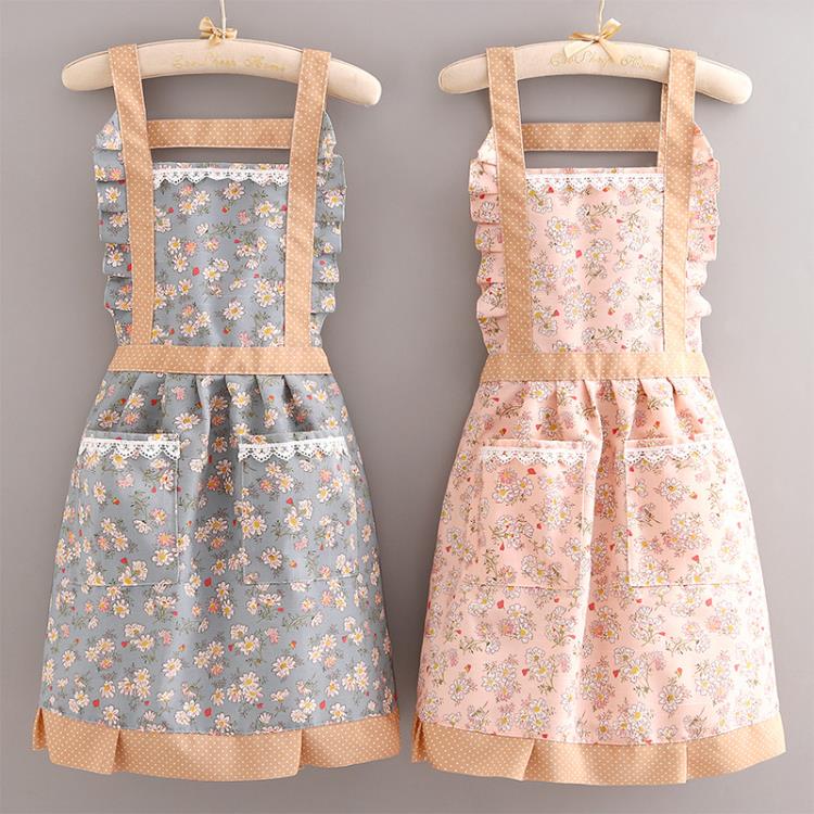 新款韓版可愛帆布圍裙女家用廚房做飯防污透氣耐磨時尚小清新圍腰「限時特惠」