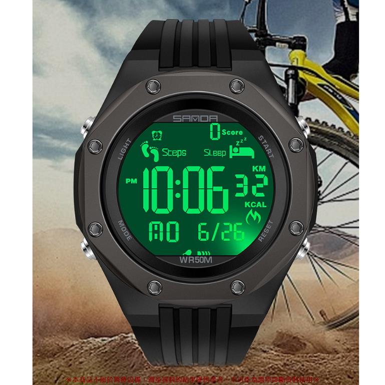 三達SANDA 新款計步卡路里男士防水數字綠燈腕錶 時尚多功能電子手錶 男士手錶 男手錶 男錶 電子錶