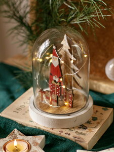 掬涵 圣誕雪景球小夜燈裝飾擺件玻璃罩燈飾馴鹿圣誕樹節日氣氛