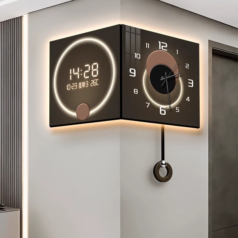 免運/可開發票 轉角掛鐘 輕奢轉角掛鐘高階客廳創意雙面拐角時鐘簡約大氣數顯電子鐘表掛墻
