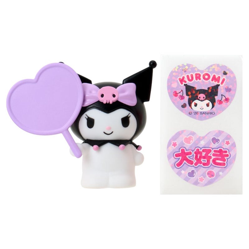 asdfkitty*三麗鷗 粉盒 庫洛米 應援扇造型夾子 手指玩偶 附貼紙-名片夾 相片夾-日本正版商品
