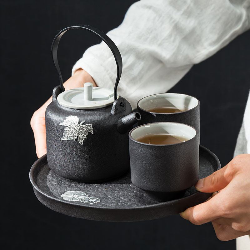 黑陶快客杯一壺兩杯旅行茶具套裝便攜式包日式戶外隨身茶壺泡茶杯