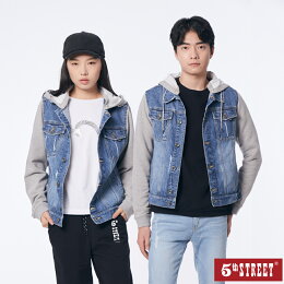 5thSTREET中性可拆帽牛仔外套 S-3L