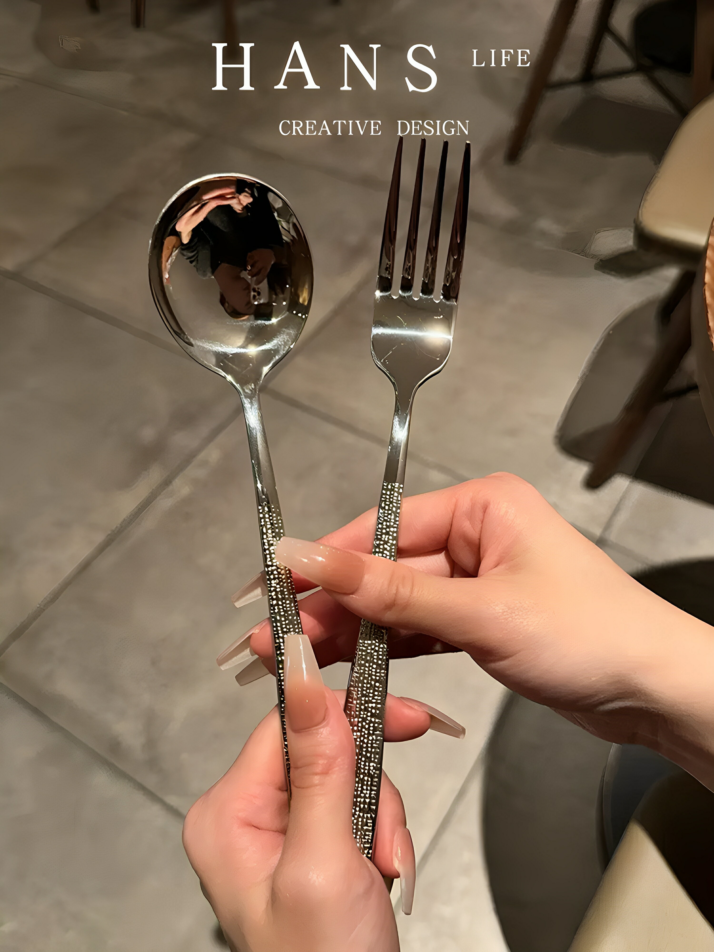 HANS'S . L CD 鑽石系列 錘紋不鏽鋼叉子餐具家用西餐叉子刀勺子