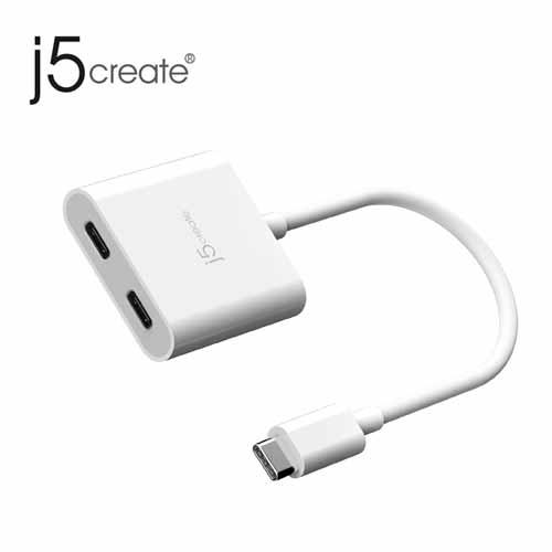 j5create JCA164 USB-C轉USB-C二合一視訊+PD充電轉接器