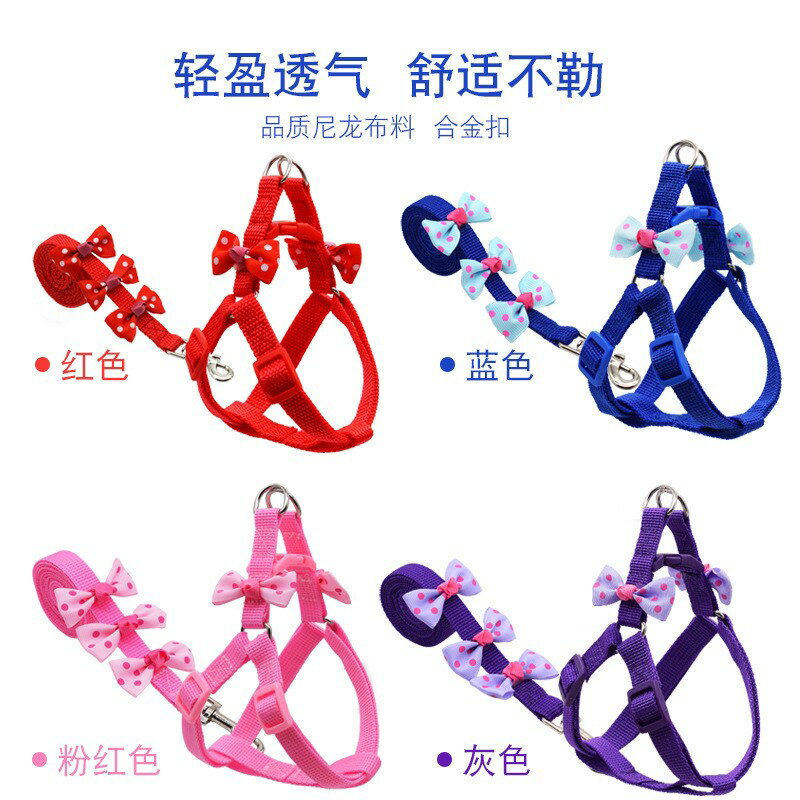 貼蝴蝶結扁繩寵物牽引繩胸背帶兩件套狗鏈小型犬狗狗用品狗繩