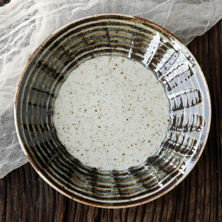 日本進口陶瓷餐具8英寸實用深盤手繪復古粗陶盤子下午茶餐具甜點