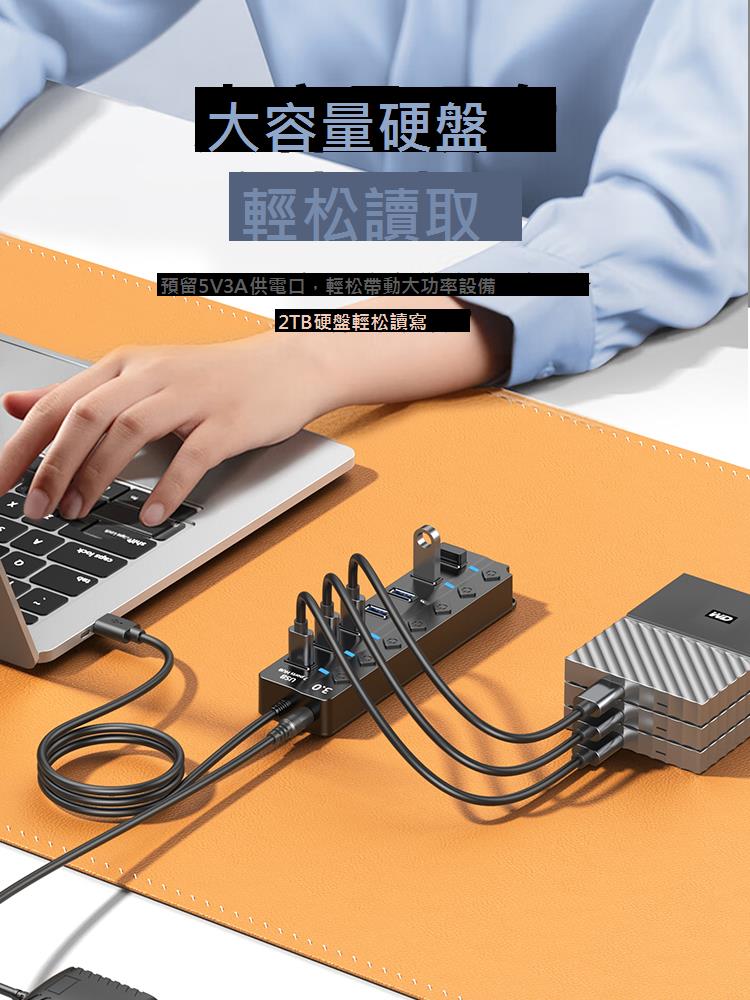 USB3.0擴展器加長延長線HUB集線器筆記本電腦臺式機主機機箱擴充套件塢多口充電插座帶電源供電一拖四分線器介面
