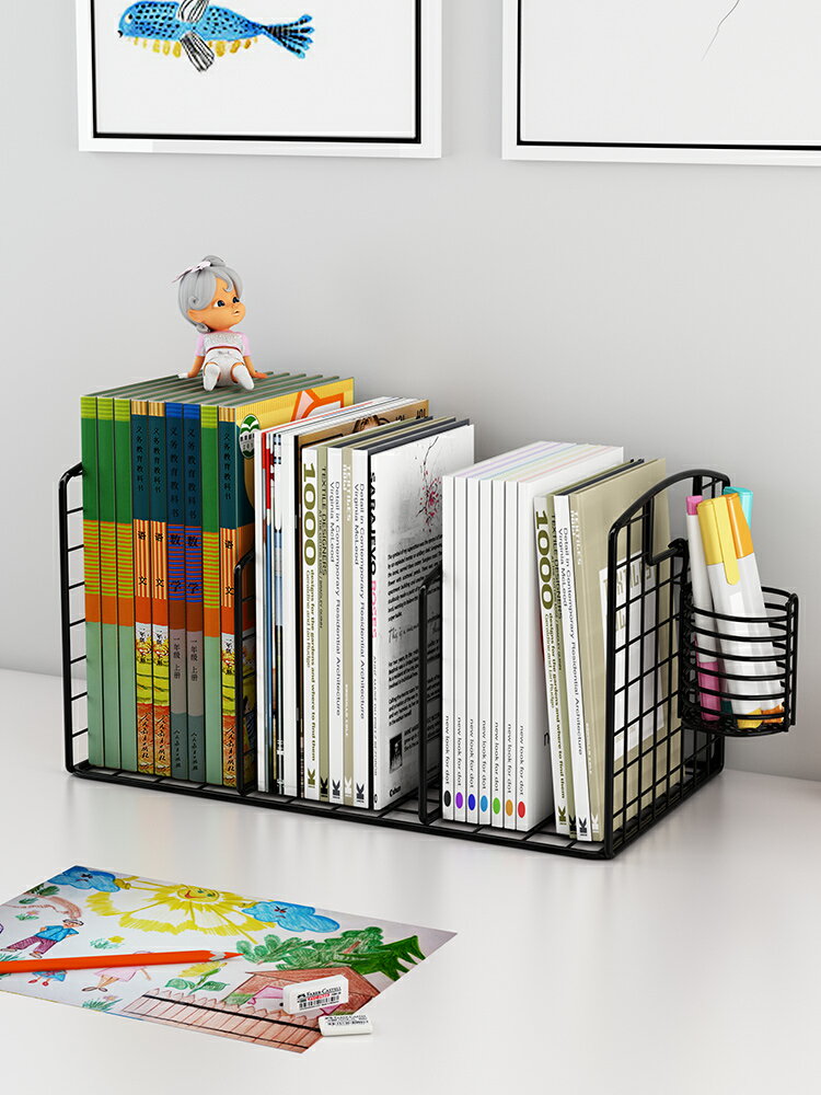 兒童書架桌面置物架鐵藝書柜簡易網紅書桌上的小型收納整理架多層