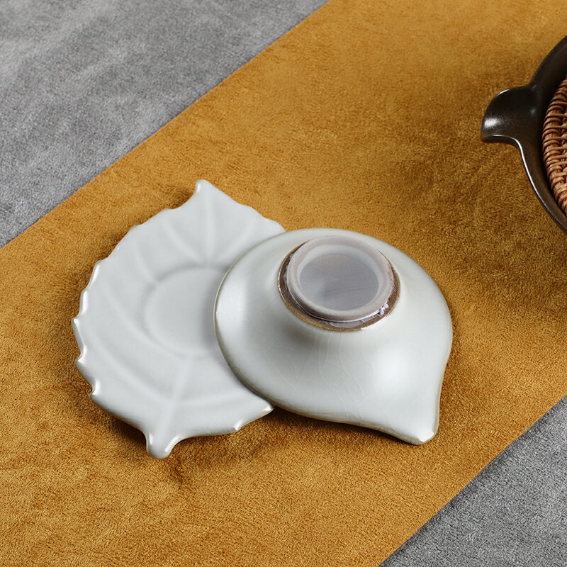 汝窯月白開片茶漏茶濾創意樹葉陶瓷茶葉過濾器功夫茶具茶道零配件