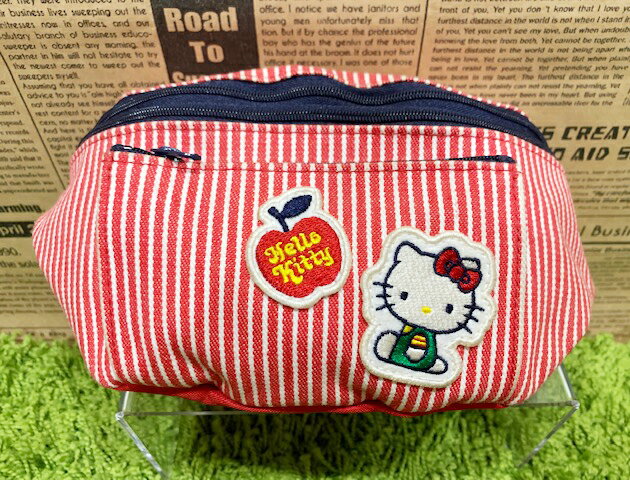 【震撼精品百貨】Hello Kitty 凱蒂貓 KITTY日本SANRIO三麗鷗後揹包/腰包-紅條紋*37364 震撼日式精品百貨