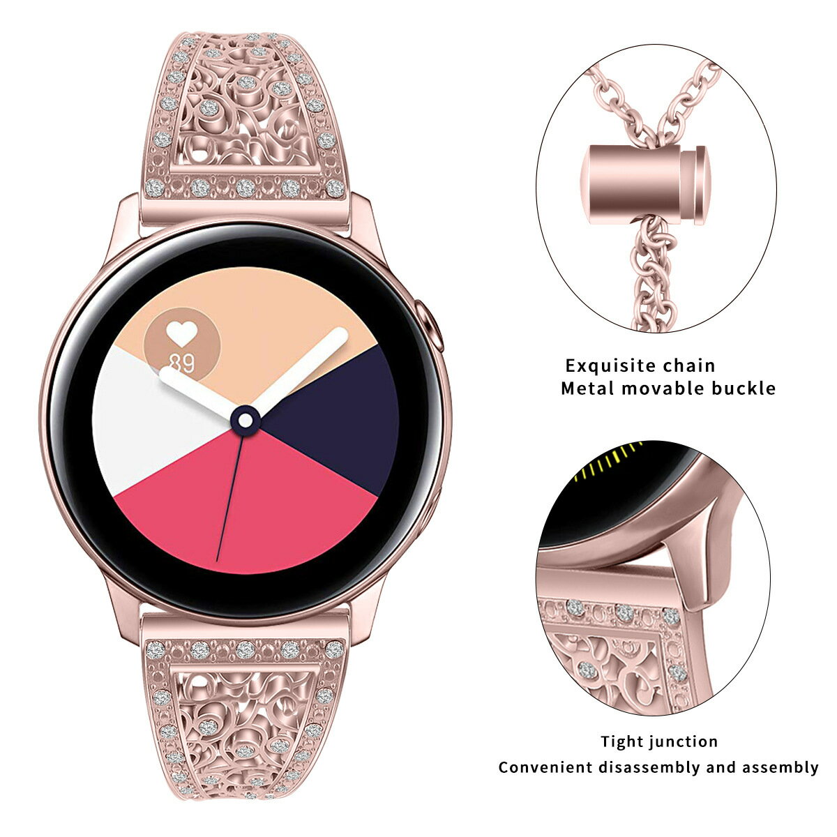優樂悅~適用于samsung三星 Galaxy Watch手表 42mm/46mm花型金屬鑲鉆表帶