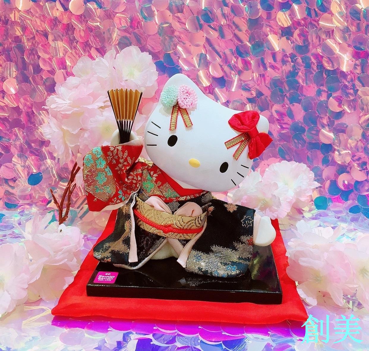 收藏限定 日本原裝進口正版hello Kitty和風陶製手工擺設創意禮品-創美