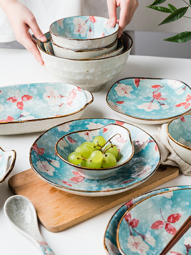 摩登主婦日式玉蘭花陶瓷餐具套裝魚盤盤子湯碗面碗家用飯碗創意碟