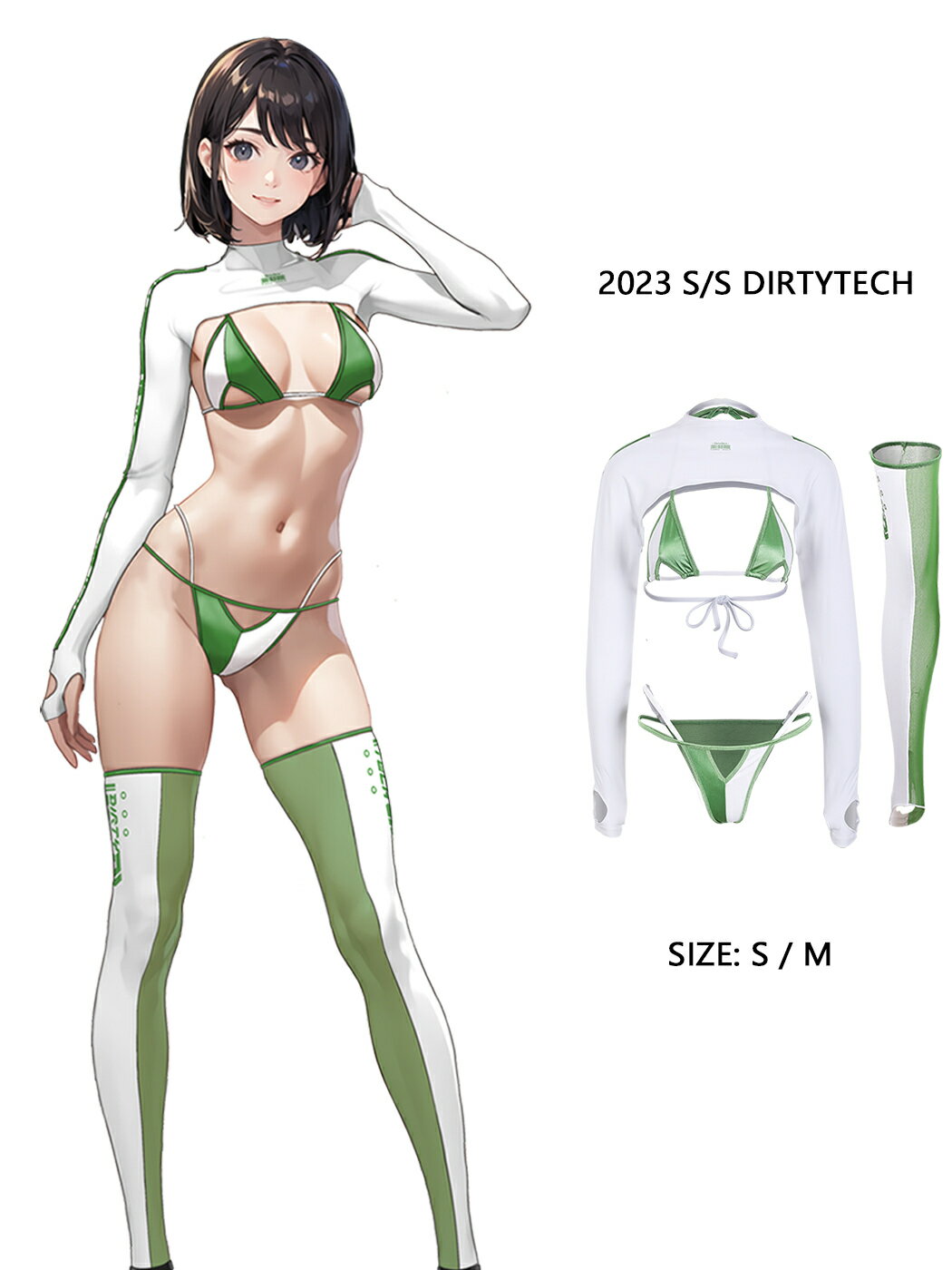 比基尼/泳衣/泳裝，比基尼推薦到公司貨 免運 可開票 激浪賽車女郎二次元長袖賽博風綁帶比基尼泳衣踩腳襪套裝